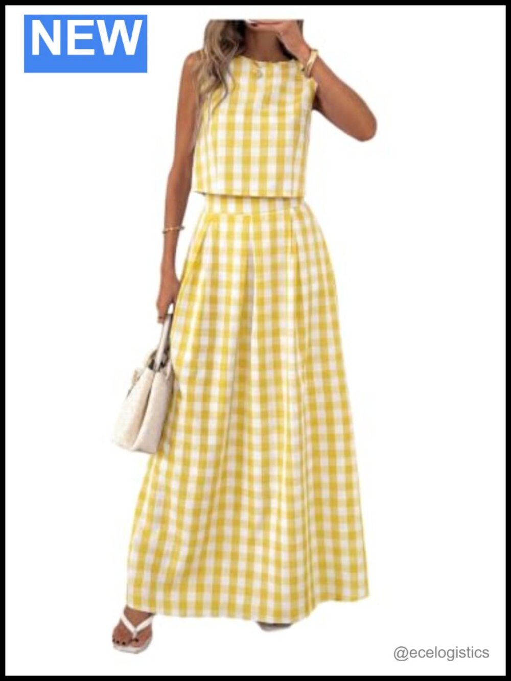 Gingham Sleeveless Crop Top and A-Line Maxi Skirt Set 2 Piece Outfit